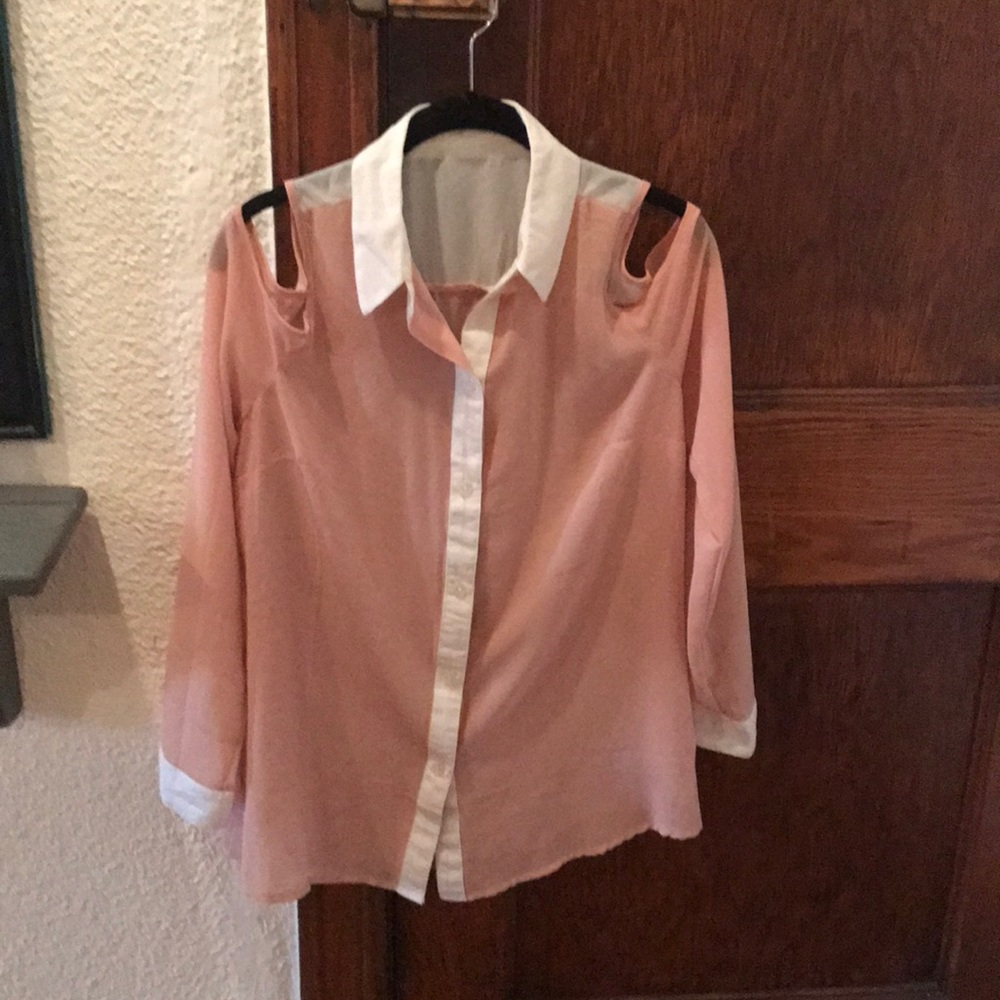 Sheer peach off the shoulder blouse